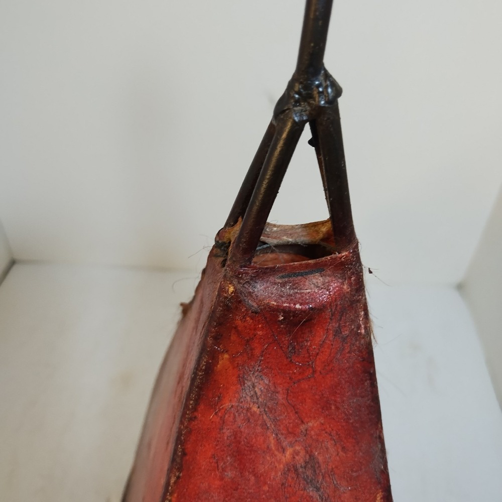 Vintage Pig Skin Table Lamp Iron Accent Light Spanish Red Leather Scroll Bedside - Picture 15 of 16